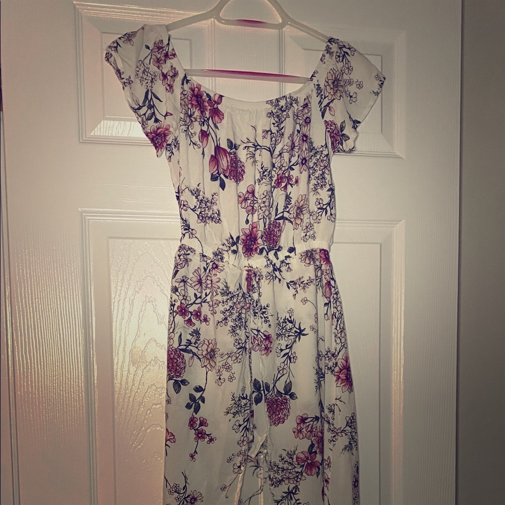 White Floral Romper with Train